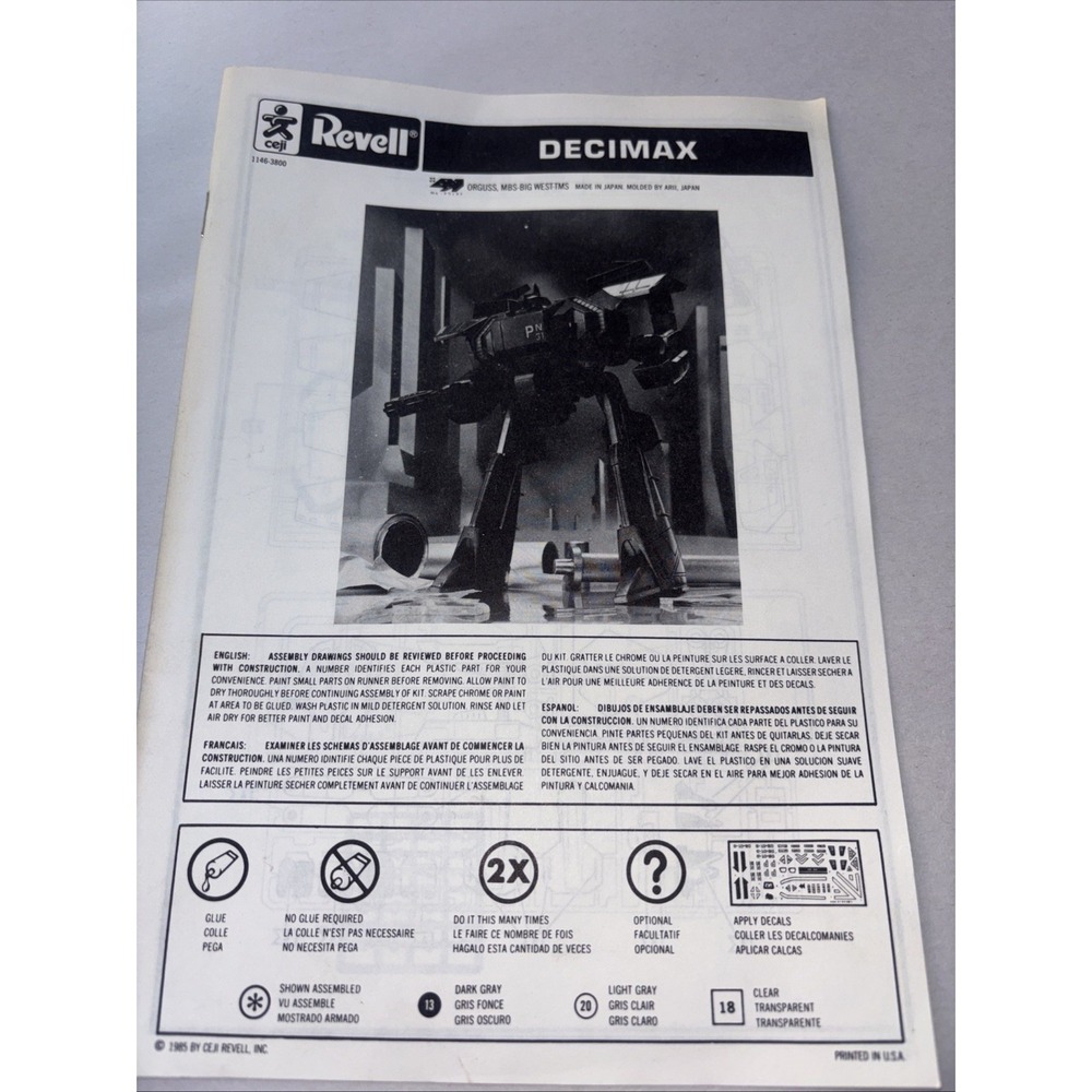 1985 Decimax Robotech Defenders Model Kit No. 1146 Revell Instructions Only
